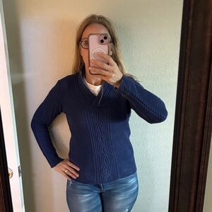 Nautica Women's Cable Neck Sweater in Blue